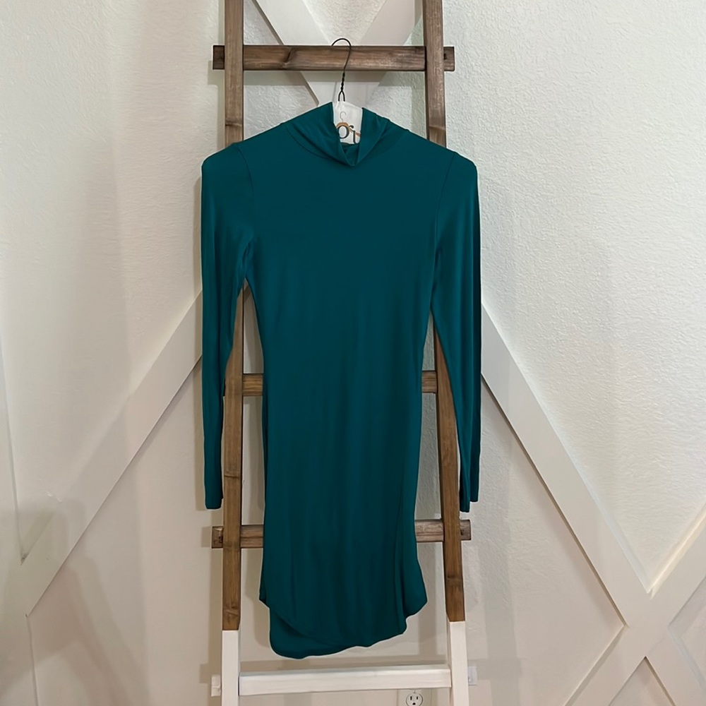 Teal turtleneck dress